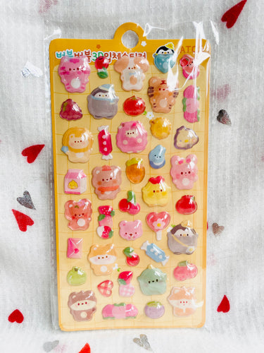 Bubble Puffy 3D Stickers Kawaii Cute Animals Atos